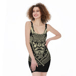 Samurai Warrior Mask Print Sleeveless Bodycon Dress
