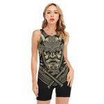 Samurai Warrior Mask Print Sleeveless One Piece Swimsuit