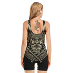 Samurai Warrior Mask Print Sleeveless One Piece Swimsuit