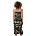 Samurai Warrior Mask Print Slim Fit Midi Cami Dress