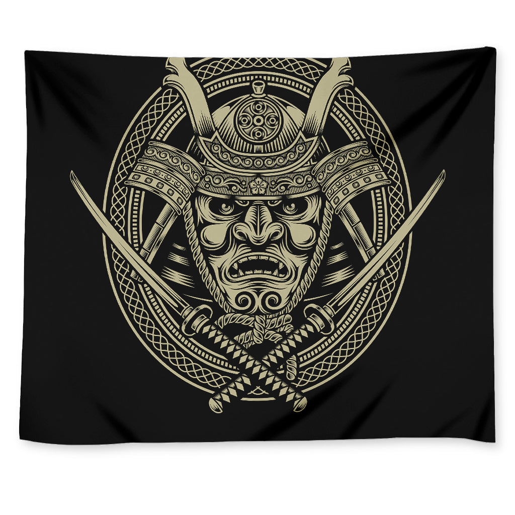 Samurai Warrior Mask Print Tapestry