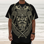 Samurai Warrior Mask Print Textured Short Sleeve Shirt