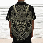 Samurai Warrior Mask Print Textured Short Sleeve Shirt