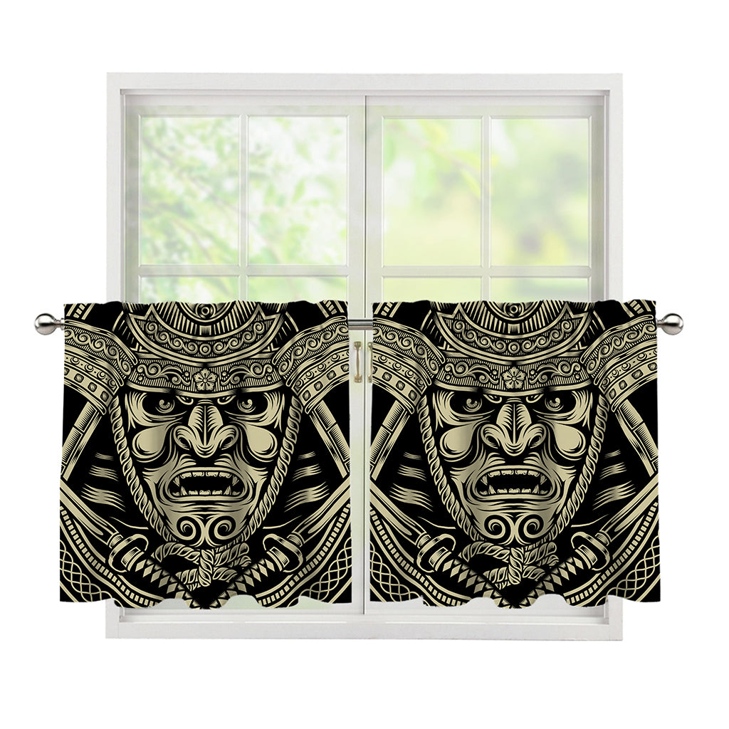 Samurai Warrior Mask Print Tier Curtains