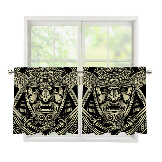 Samurai Warrior Mask Print Tier Curtains