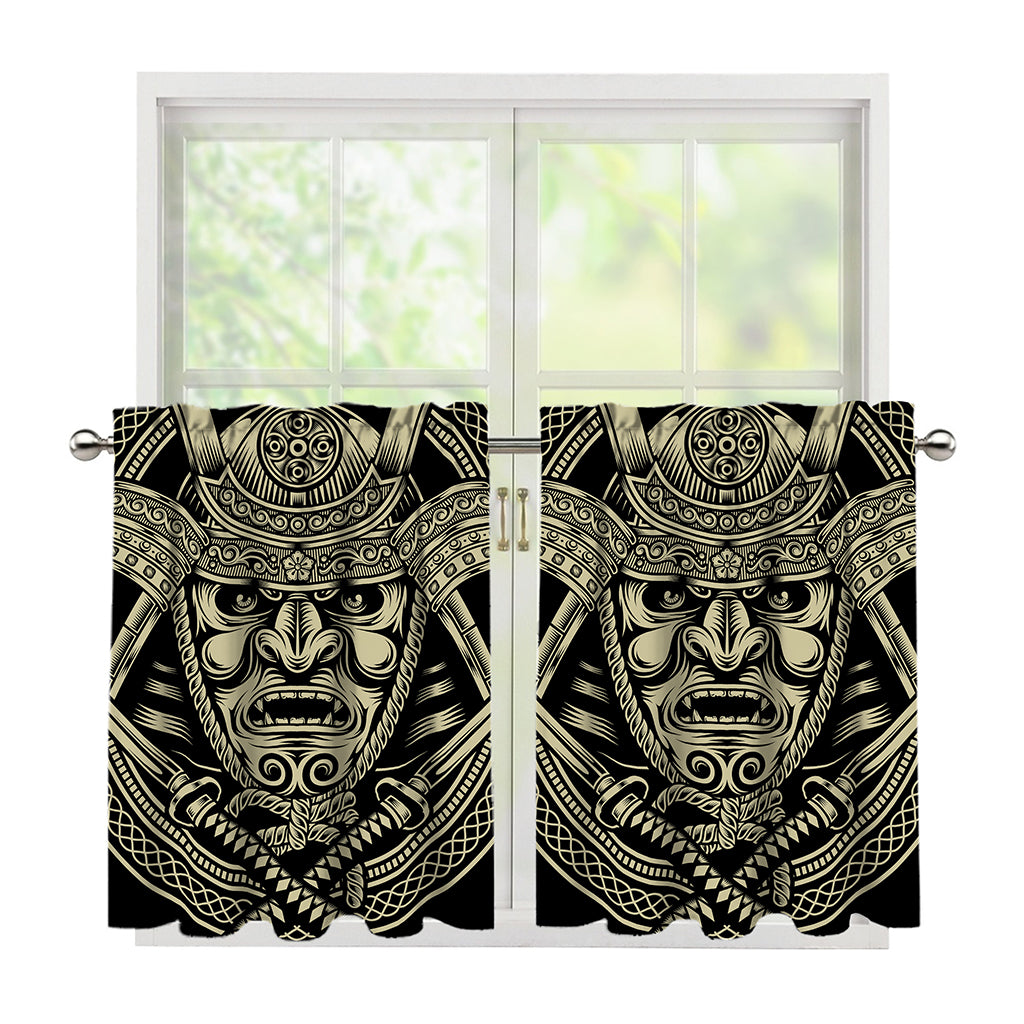 Samurai Warrior Mask Print Tier Curtains