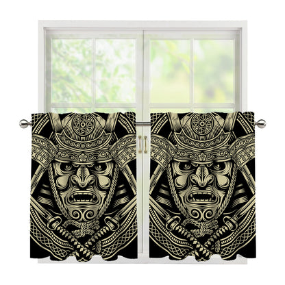 Samurai Warrior Mask Print Tier Curtains