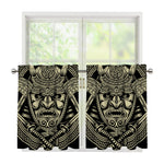Samurai Warrior Mask Print Tier Curtains