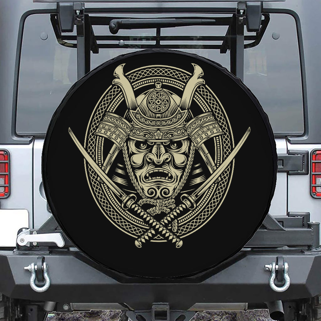Samurai Warrior Mask Print Tire Cover