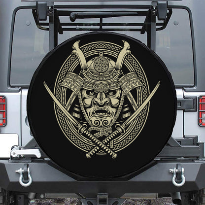 Samurai Warrior Mask Print Tire Cover