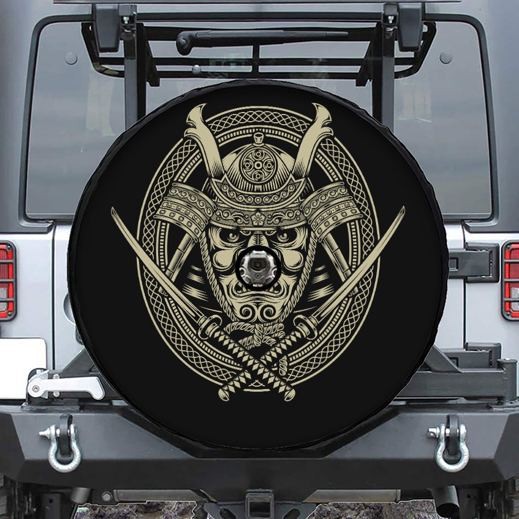 Samurai Warrior Mask Print Tire Cover With Camera Hole