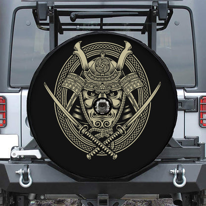 Samurai Warrior Mask Print Tire Cover With Camera Hole