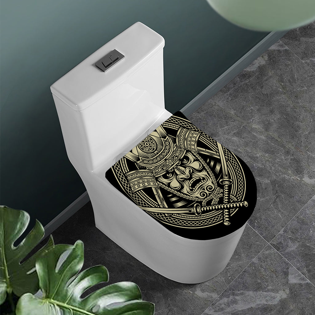 Samurai Warrior Mask Print Toilet Lid Cover
