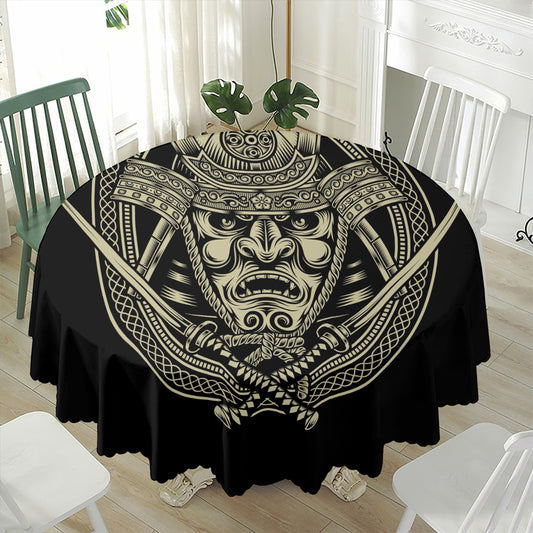 Samurai Warrior Mask Print Waterproof Round Tablecloth