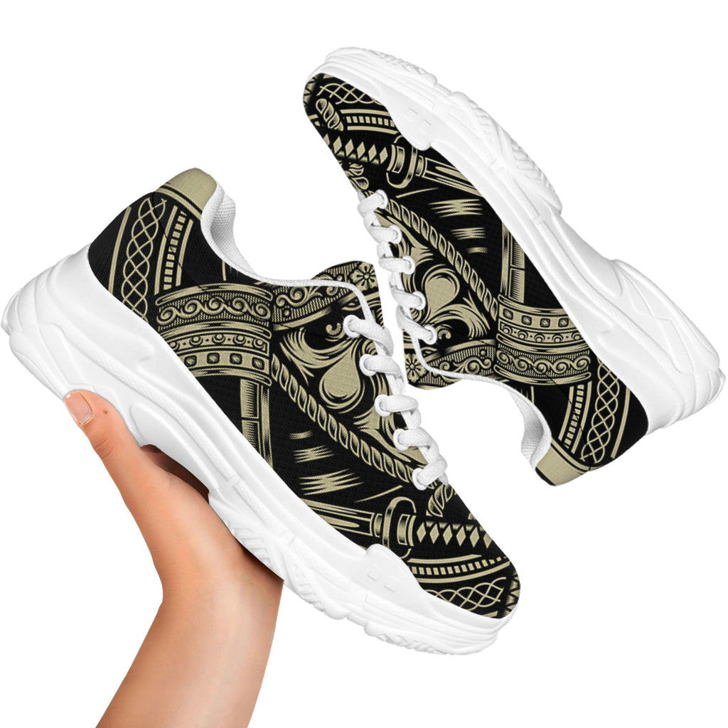 Samurai Warrior Mask Print White Chunky Shoes