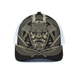 Samurai Warrior Mask Print White Mesh Trucker Cap
