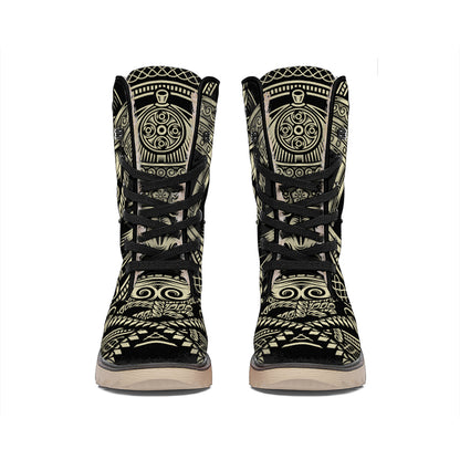Samurai Warrior Mask Print Winter Boots