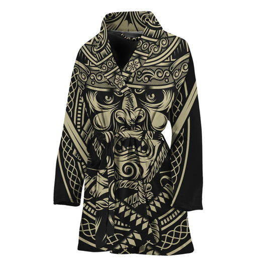 Samurai Warrior Mask Print Women's Bathrobe