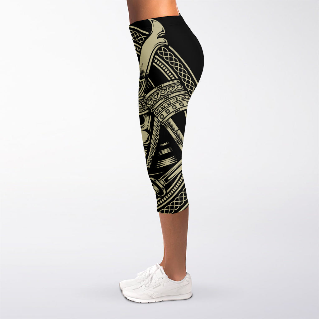 Samurai Warrior Mask Print Women's Capri Leggings