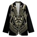 Samurai Warrior Mask Print Women's Cotton Blazer