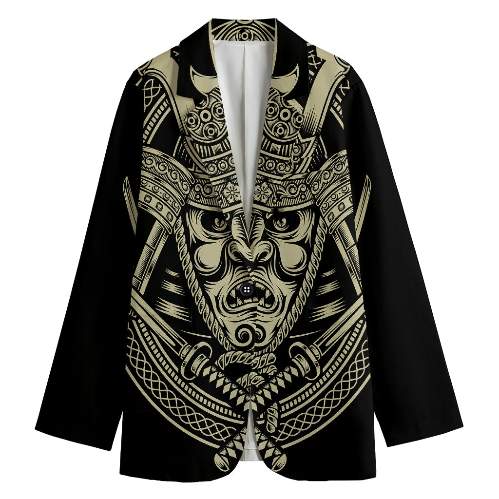 Samurai Warrior Mask Print Women's Cotton Blazer