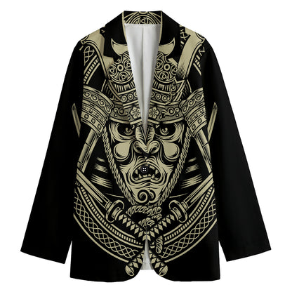 Samurai Warrior Mask Print Women's Cotton Blazer