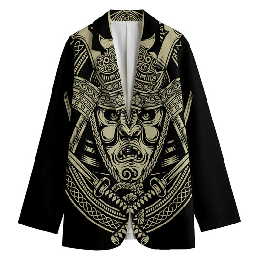 Samurai Warrior Mask Print Women's Cotton Blazer