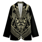 Samurai Warrior Mask Print Women's Cotton Blazer