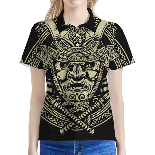 Samurai Warrior Mask Print Women's Polo Shirt