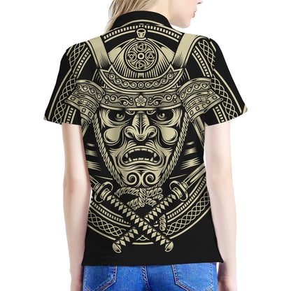 Samurai Warrior Mask Print Women's Polo Shirt
