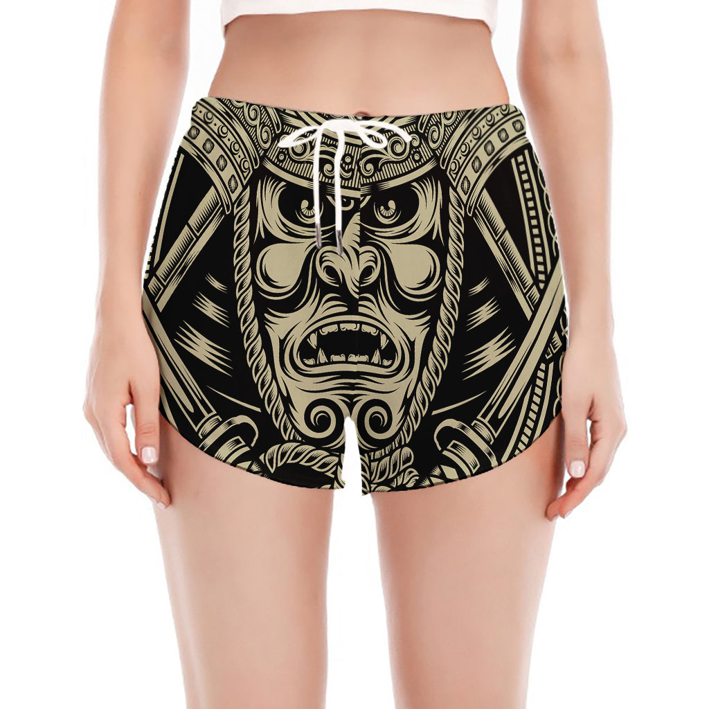Samurai Warrior Mask Print Women's Split Running Shorts