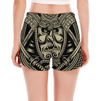 Samurai Warrior Mask Print Women's Split Running Shorts