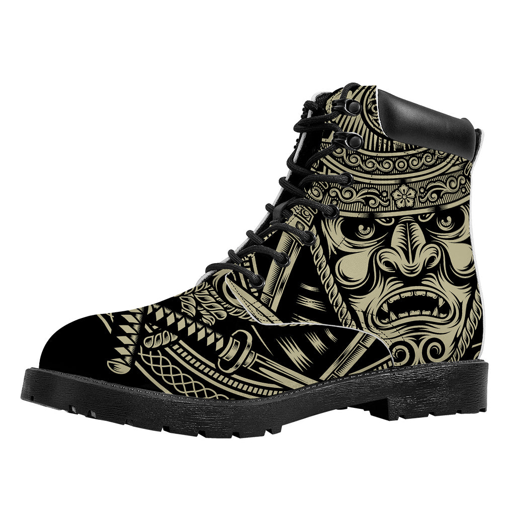 Samurai Warrior Mask Print Work Boots