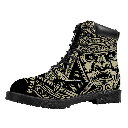 Samurai Warrior Mask Print Work Boots