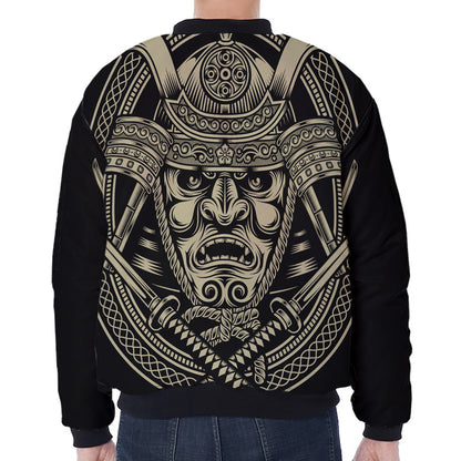 Samurai Warrior Mask Print Zip Sleeve Bomber Jacket