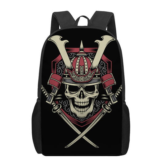 Samurai Warrior Skull Print 17 Inch Backpack