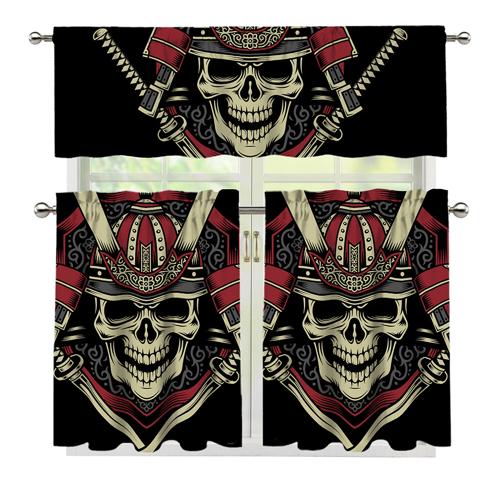 Samurai Warrior Skull Print 3 Piece Kitchen Curtains
