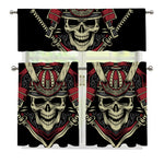 Samurai Warrior Skull Print 3 Piece Kitchen Curtains