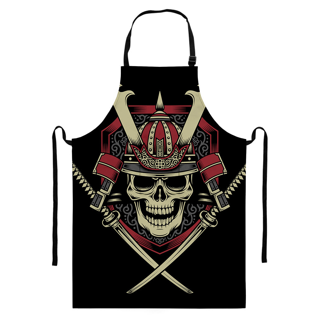 Samurai Warrior Skull Print Bib Apron With Pocket