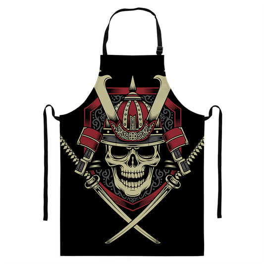 Samurai Warrior Skull Print Bib Apron With Pocket