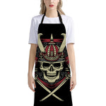 Samurai Warrior Skull Print Bib Apron With Pocket