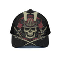 Samurai Warrior Skull Print Black Mesh Trucker Hat
