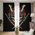 Samurai Warrior Skull Print Dimout Pencil Pleat Curtains