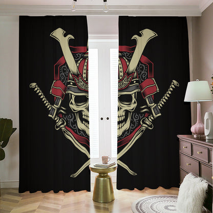 Samurai Warrior Skull Print Blackout Pencil Pleat Curtains