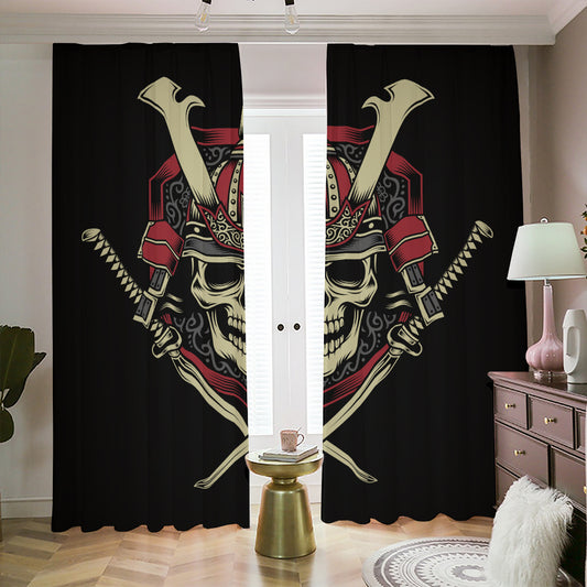 Samurai Warrior Skull Print Blackout Pencil Pleat Curtains