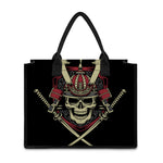 Samurai Warrior Skull Print Canvas Tote Bag
