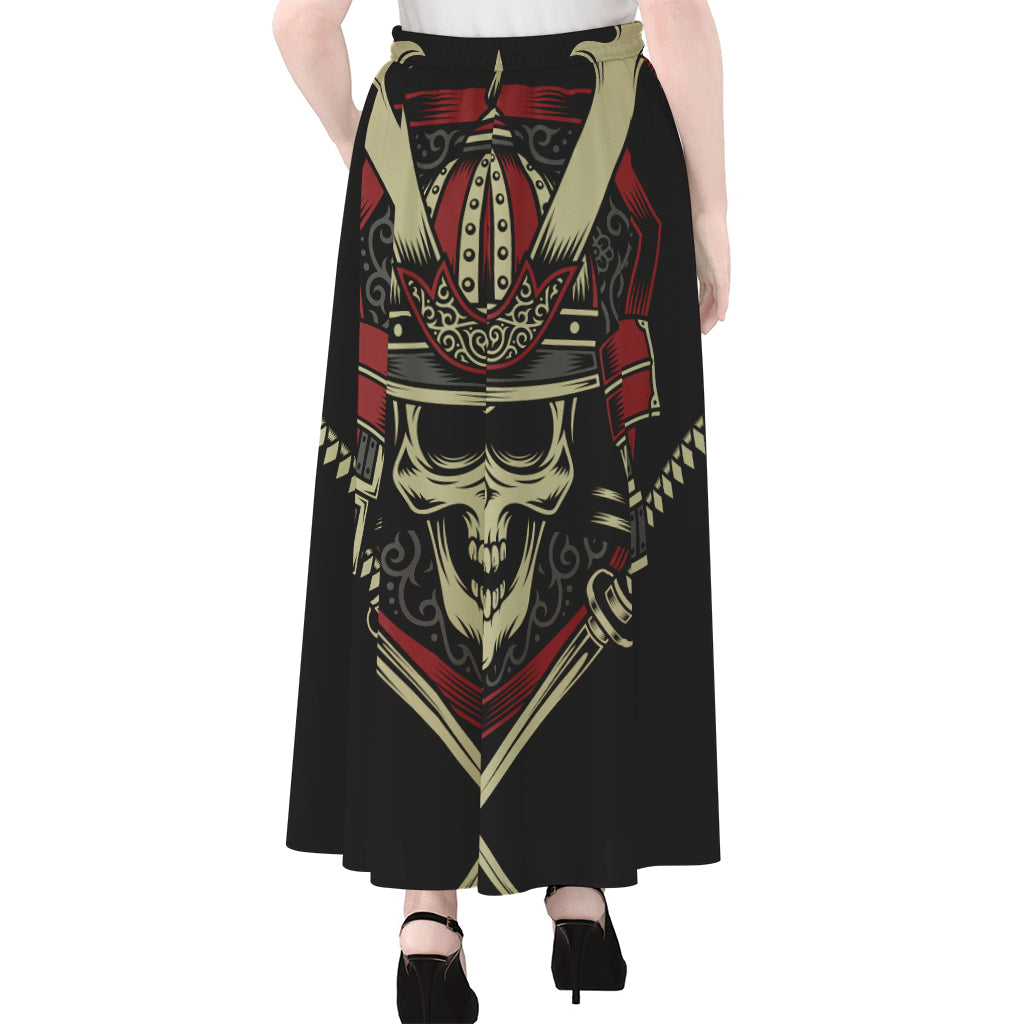 Samurai Warrior Skull Print Chiffon Maxi Skirt