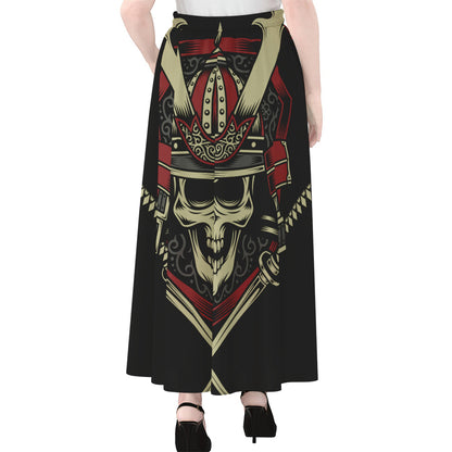 Samurai Warrior Skull Print Chiffon Maxi Skirt