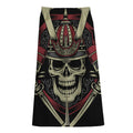 Samurai Warrior Skull Print Cotton Front Slit Maxi Skirt