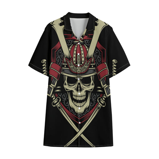 Samurai Warrior Skull Print Cotton Hawaiian Shirt
